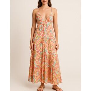 House of Harlem 1960 Floral Boho Maxi Dress XS Colorful Paisley Tiered‎ Summer